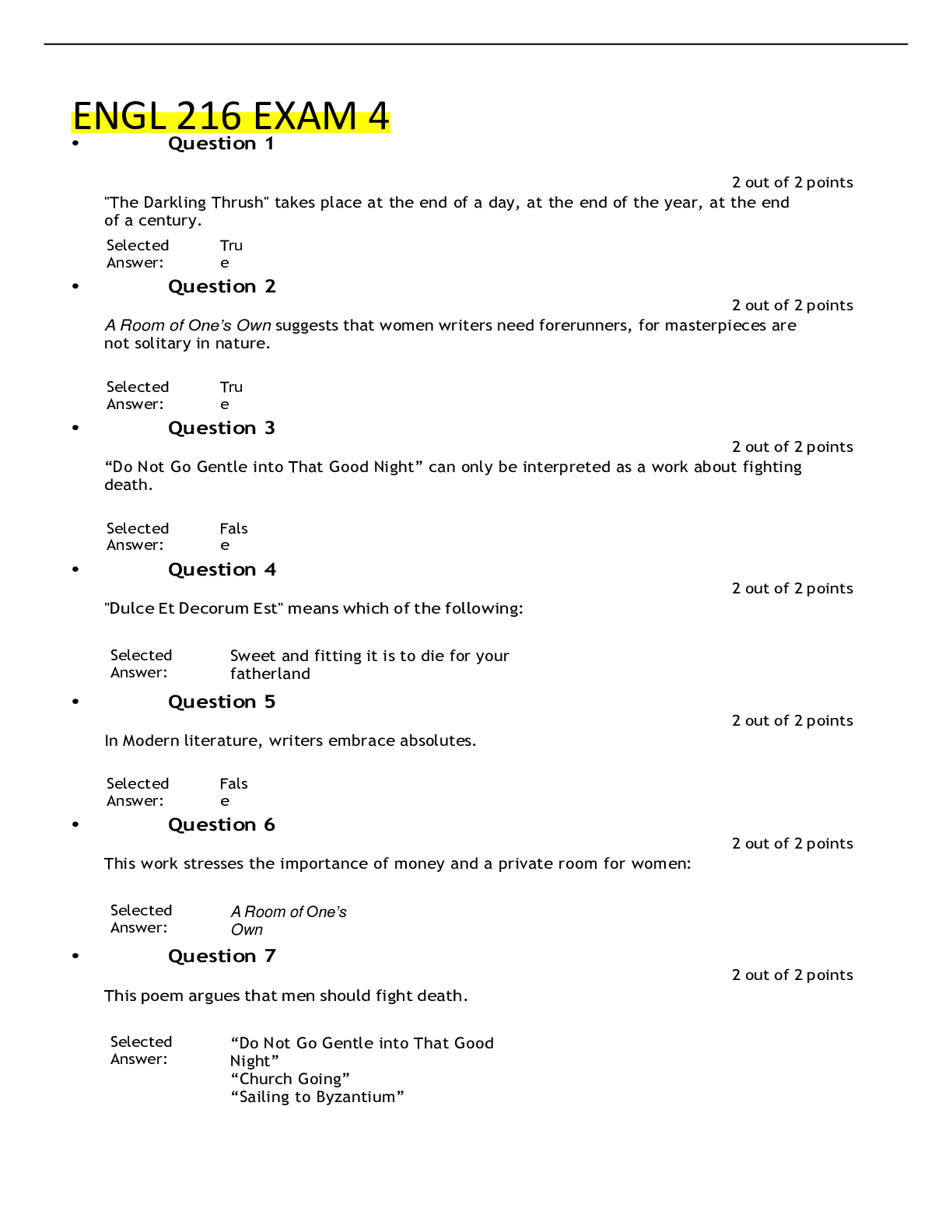 Preview image for ENGL 216 Quiz 4 Liberty University answers complete solutions 2022-2023